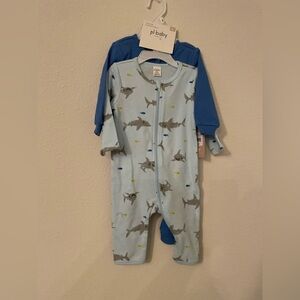 PL Baby 2 pack Blue and light blue Shark Print Footless Footies size 6M-NWT